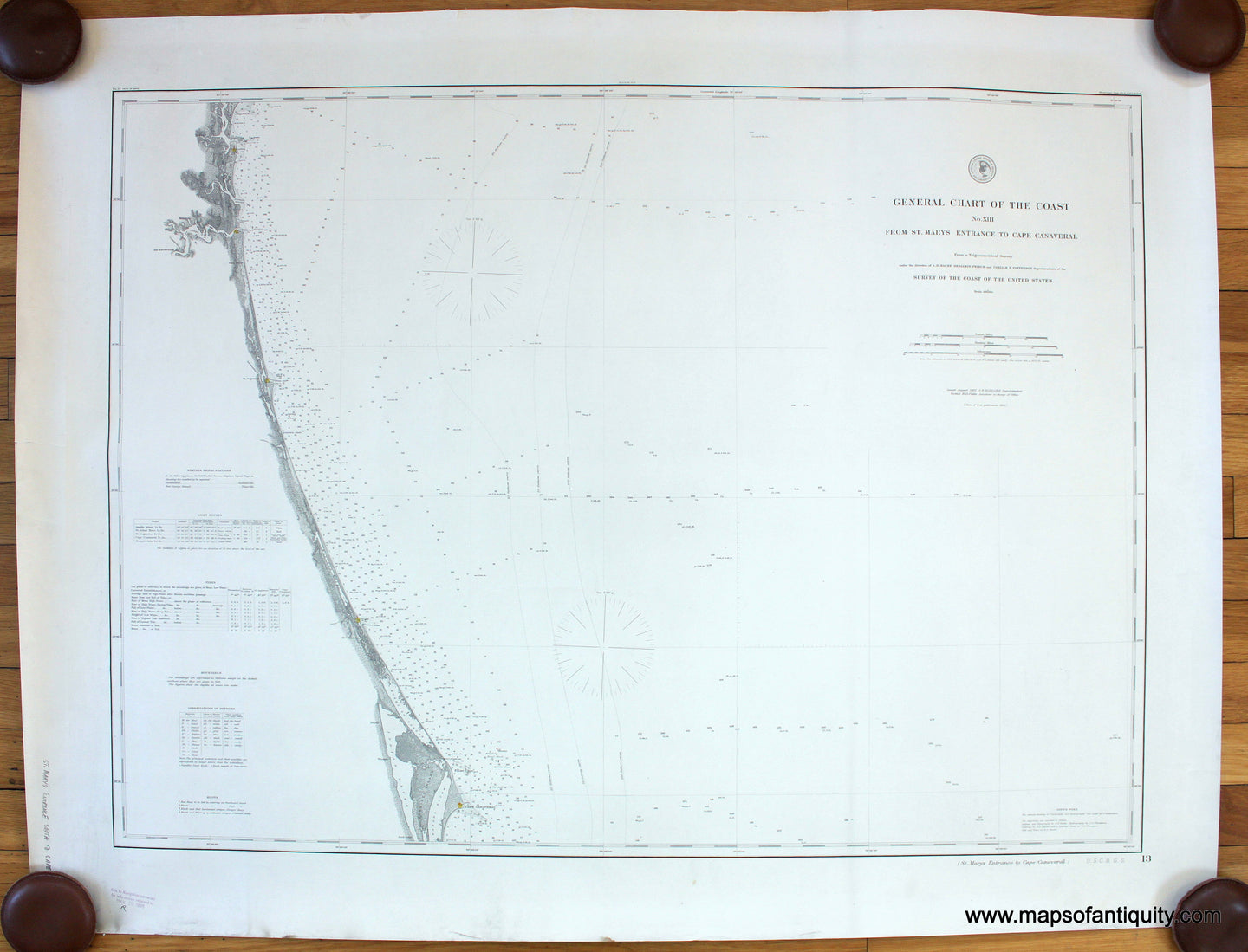Antique-nautical-chart-map-General-Chart-of-the-Coast-No.-XIII-from-St.-Mary's-Entrance-to-Cape-Canaveral-Florida-USC&GS-1882-1898-St-Augustine-Amelia-Island-Daytona-Beach-1800s-19th-century-Maps-of-Antiquity
