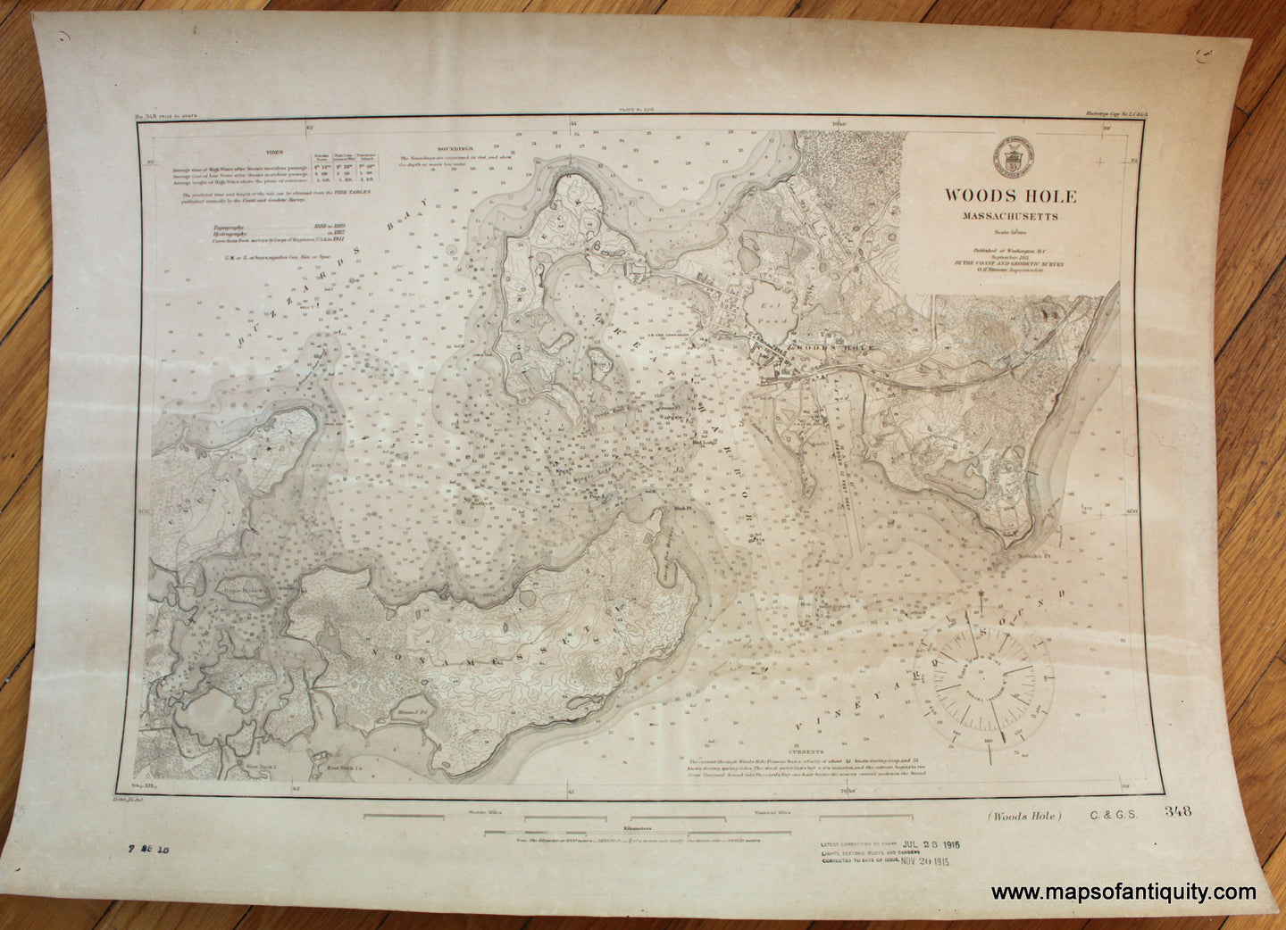 Antique-Map-Woods-Hole-Massachusetts-USC&GS-1911/1915-Maps-Of-Antiquity