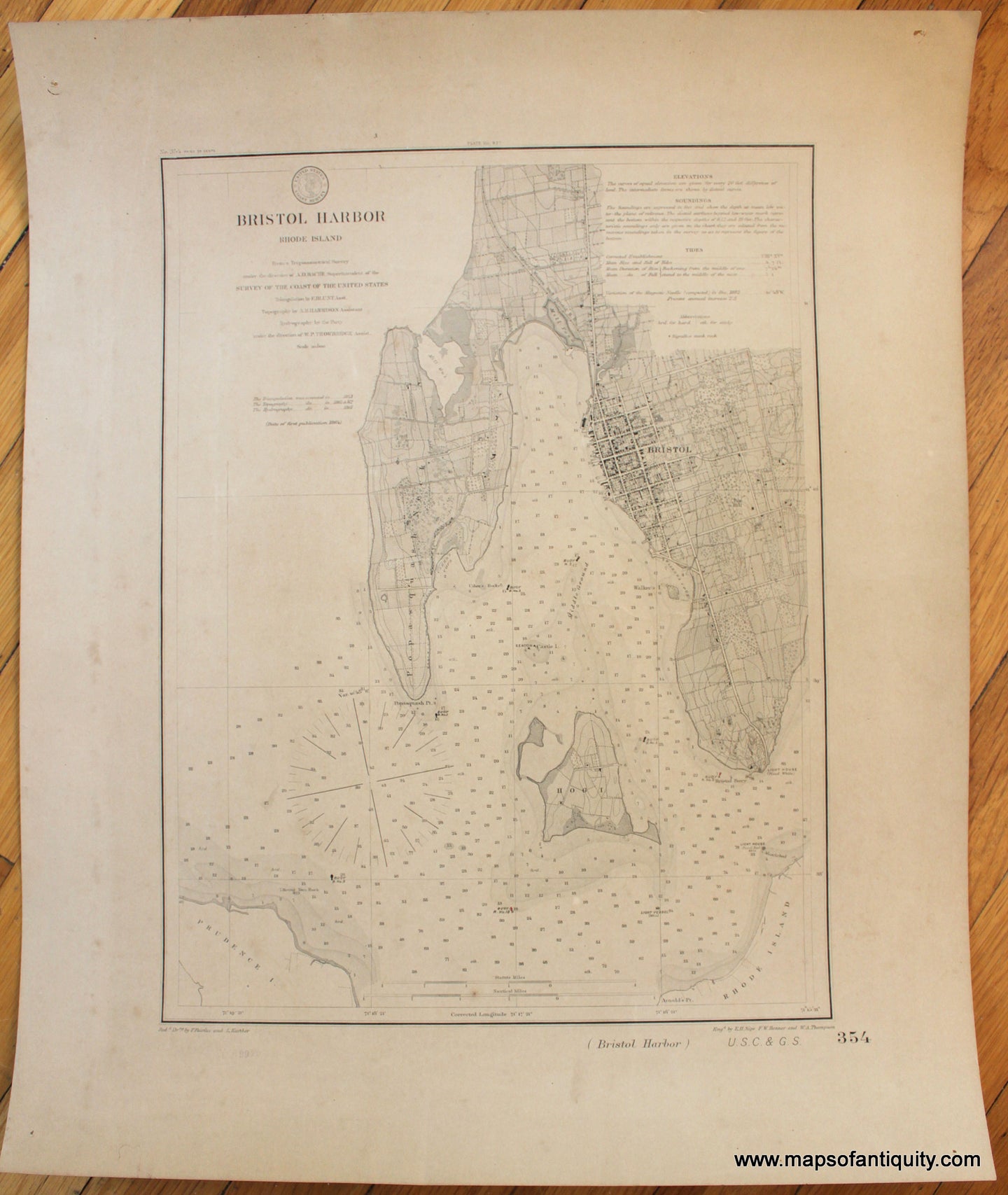 Antique-Map-Bristol-Harbor-Rhode-Island.-U.-S.-Coast-and-Geodetic-Survey-1864-Maps-Of-Antiquity