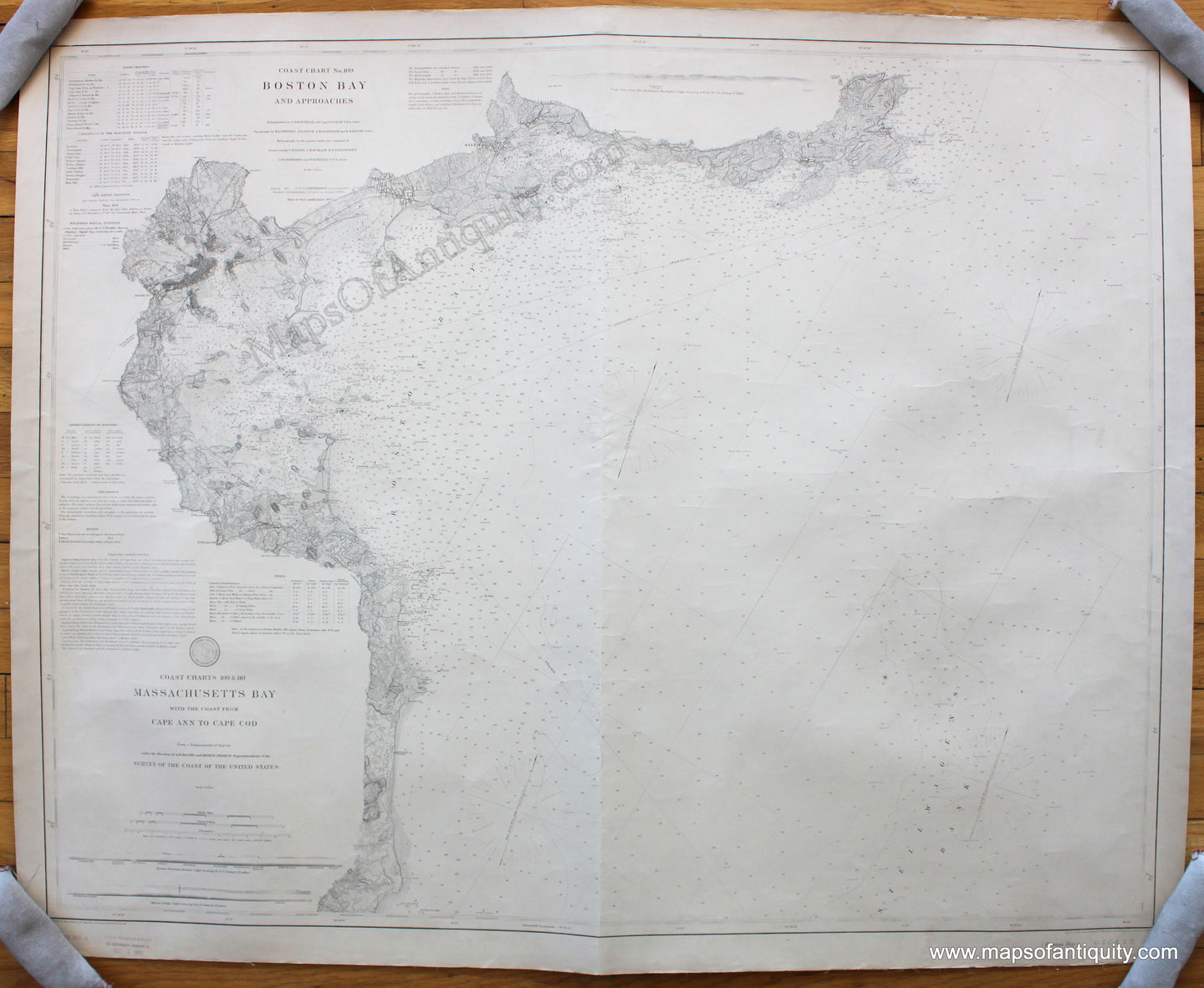 Antique-Map-Coast-Chart-Nos.-9-&-10-Massachusetts-Bay-with-the-Coast-from-Cape-Ann-to-Cape-Cod-Chart-No.-9-Boston-Bay-Harbor-and-Approaches-USCS-1892-1890s-1800s-19th-century-Maps-of-Antiquity