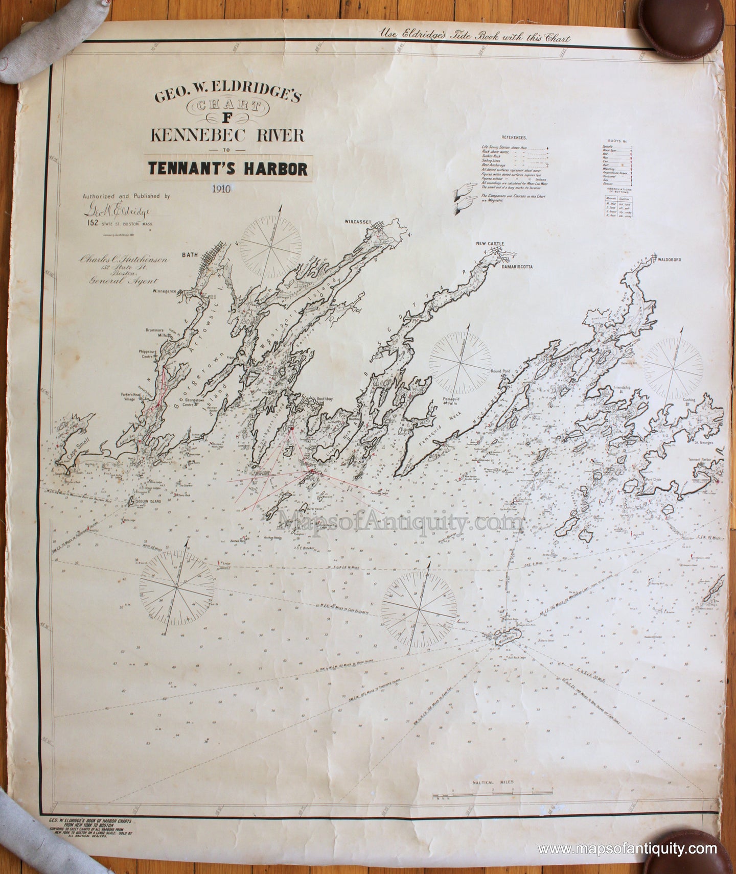Antique-Nautical-Chart-(Partial)-Geo.-W.-Eldridge's-Chart-F-Kennebec-River-to-Tennant's-Harbor-1910-George-W-Eldridge-Maine-1900s-20th-century-Maps-of-Antiquity