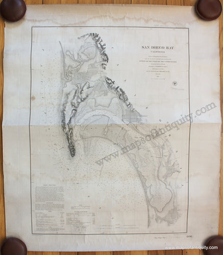 Antique-Black-and-White-Nautical-Chart-San-Diego-Bay-California-1859-1888-USGS-US-West-Charts-1800s-19th-century-Maps-of-Antiquity