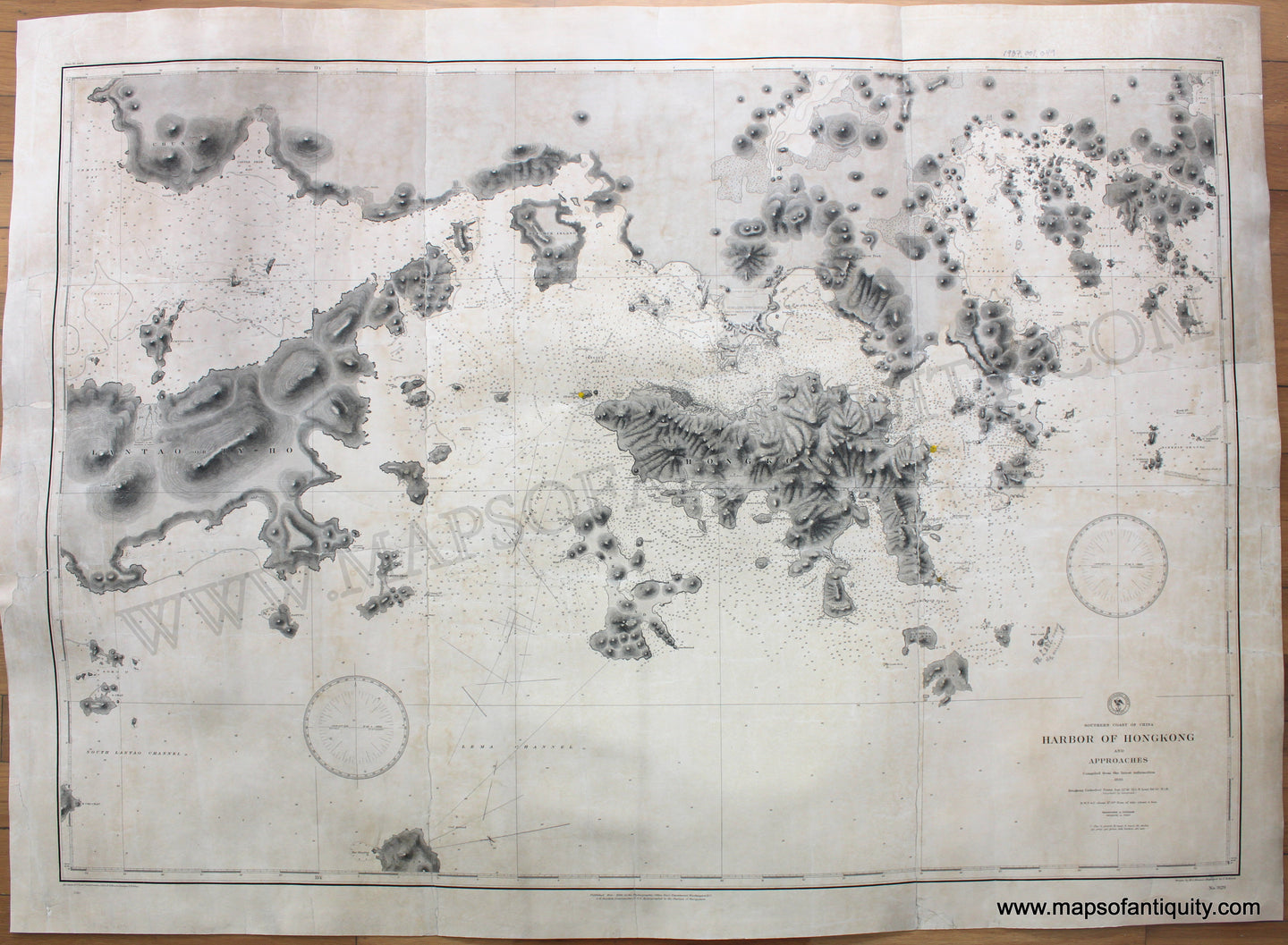 Antique-Nautical-Chart-Harbor-of-Hong-Kong-and-Approaches-1886-US-Navy-Hydrographic-Office-Asia-Charts-1800s-19th-century-Maps-of-Antiquity