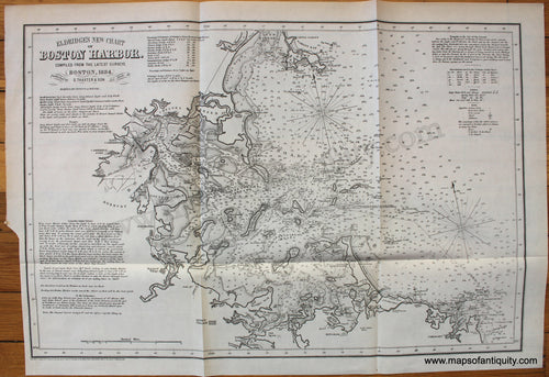 Antique-Nautical-Coast-Pilot-Chart-Map-Boston-Harbor-Eldridge-1884-Thaxter-1880s-1800s-19th-century-Maps-of-Antiquity