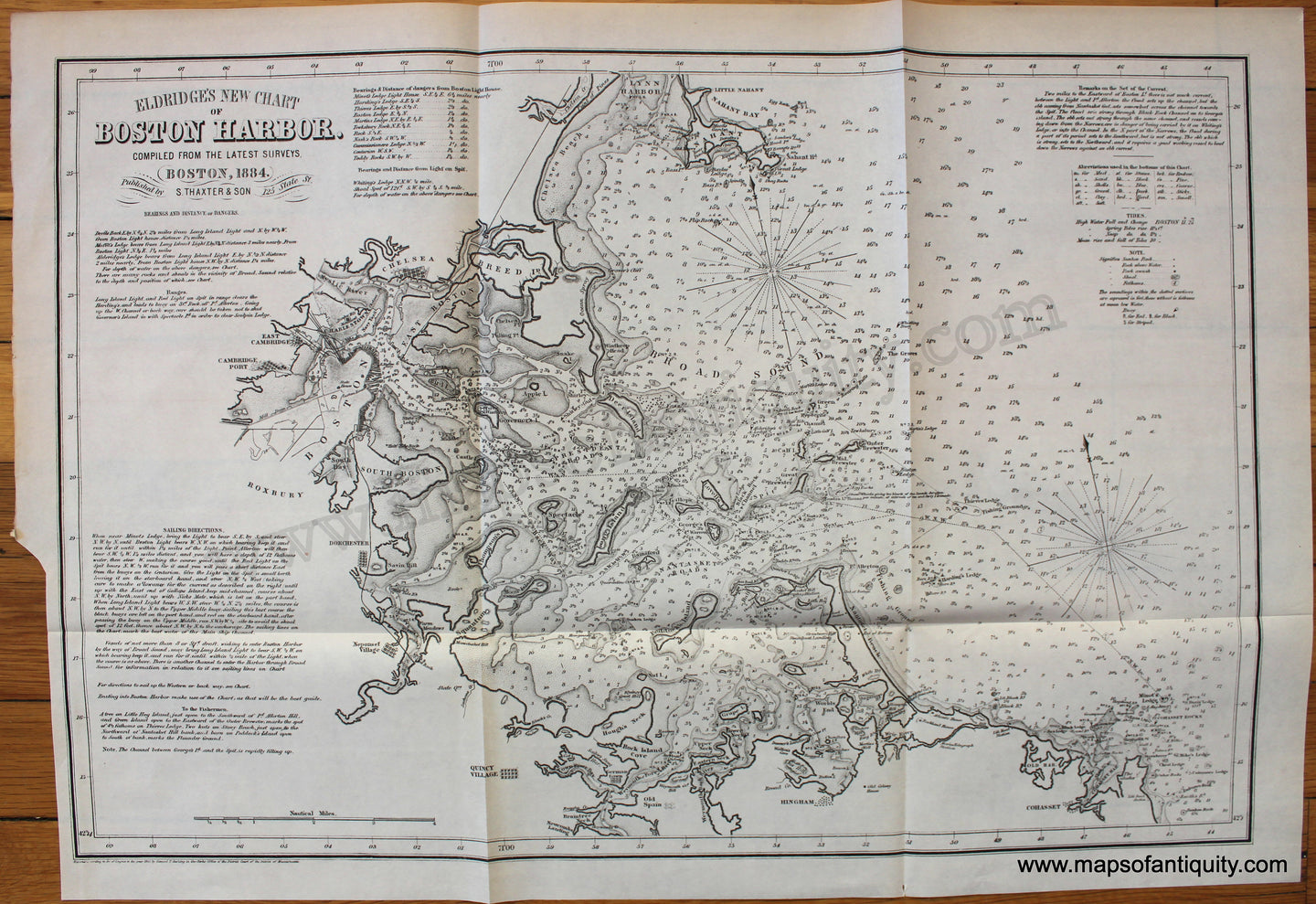 Antique-Nautical-Coast-Pilot-Chart-Map-Boston-Harbor-Eldridge-1884-Thaxter-1880s-1800s-19th-century-Maps-of-Antiquity
