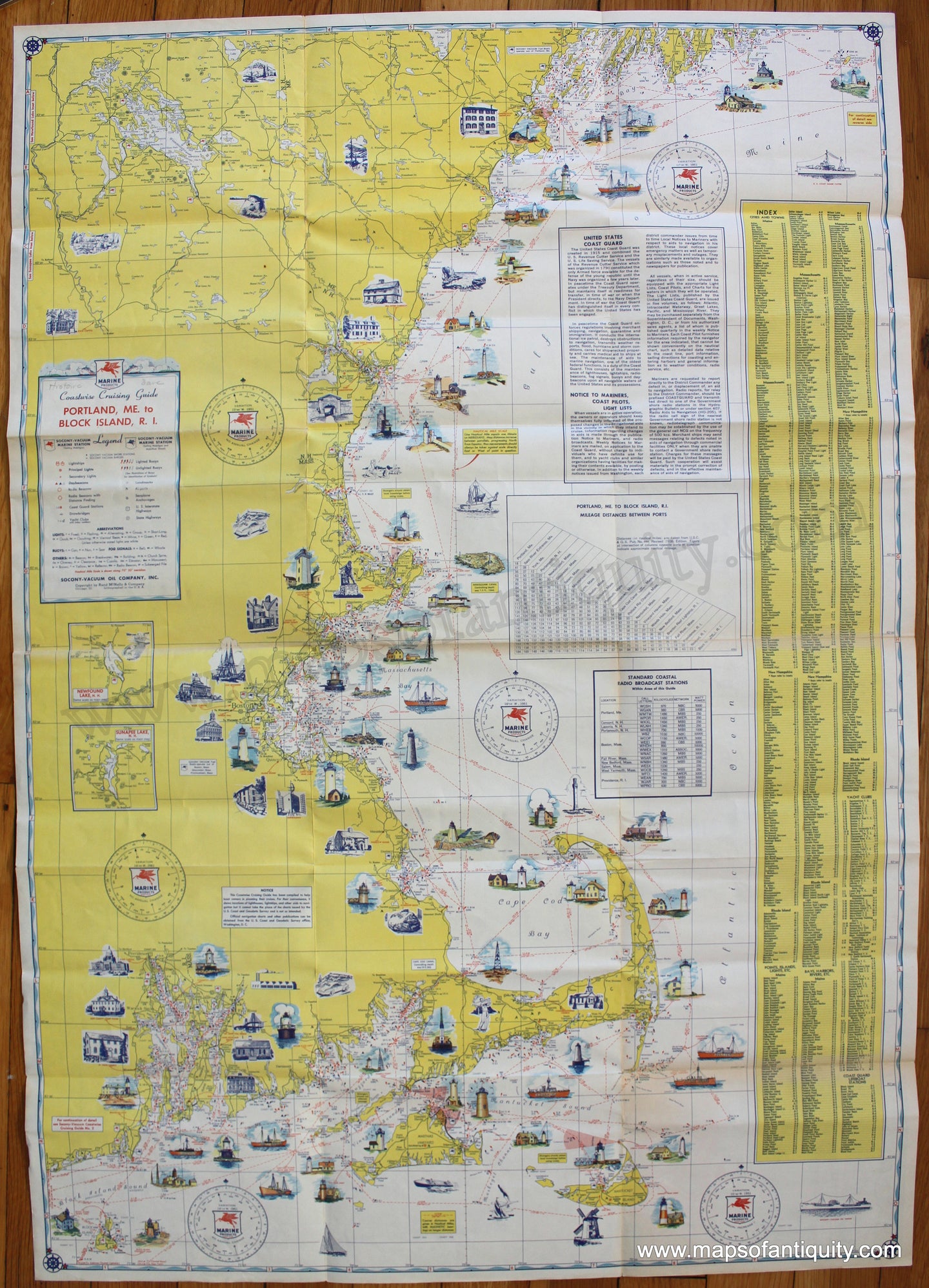 Antique-Pictorial-Chart-Coastwise-Cruising-Guide-No.-1-Eastport-ME.-to-Block-Island-R.I.-1940s-Socony-Vacuum-Oil-/-Rand-McNally---1800s-19th-century-Maps-of-Antiquity