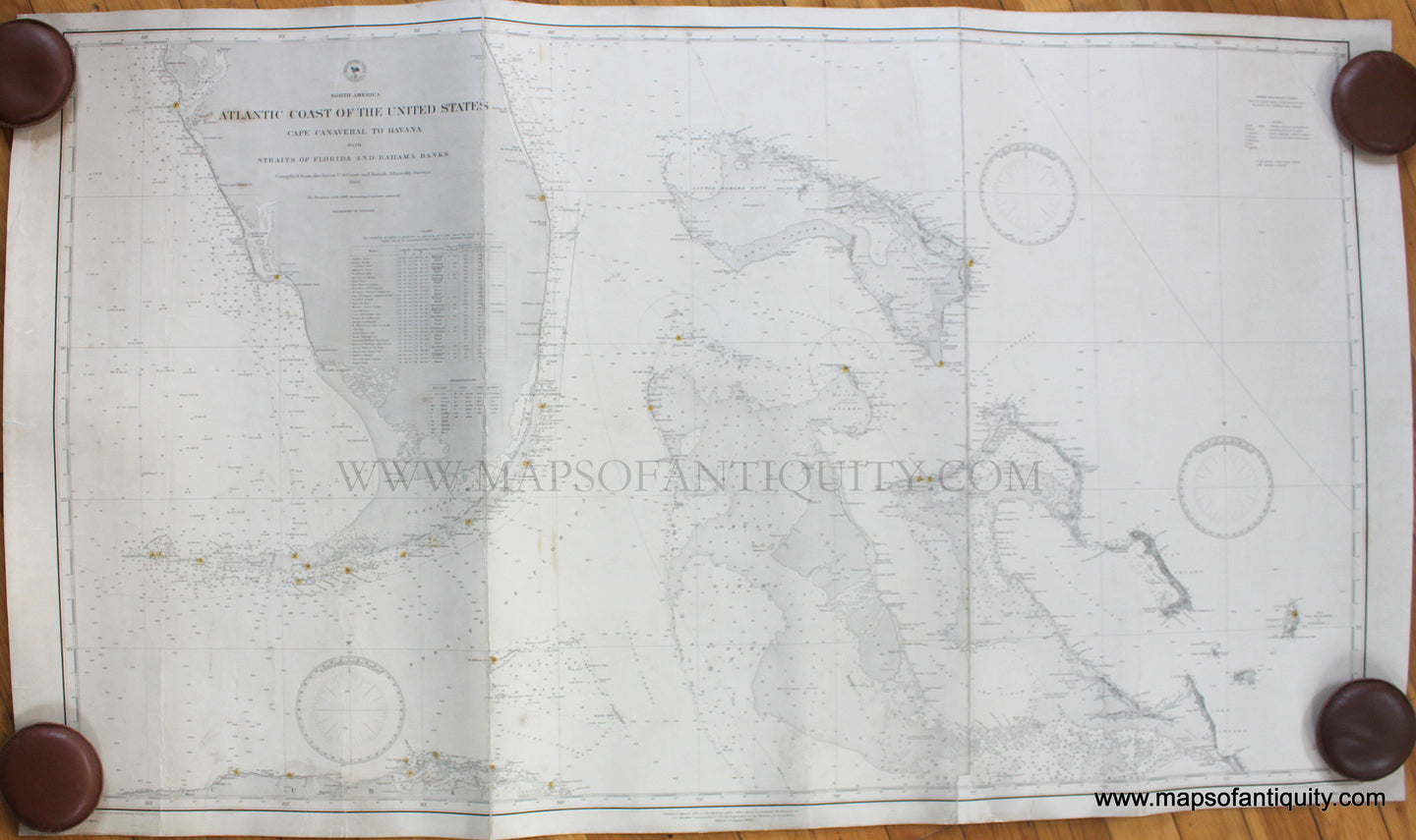 Antique-Nautical-Chart-Atlantic-Coast-of-the-United-States---Cape-Canaveral-to-Havana-with-Straits-of-Florida-and-Bahama-Banks-Nautical-Charts--1886/1886-Hydrographic-Office-of-the-US-Navy-Maps-Of-Antiquity-1800s-19th-century