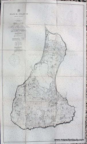 Genuine-Antique-Nautical-Chart-Block-Island-Rhode-Island--1887/1900-US-Coast-&-Geodetic-Survey-Maps-Of-Antiquity