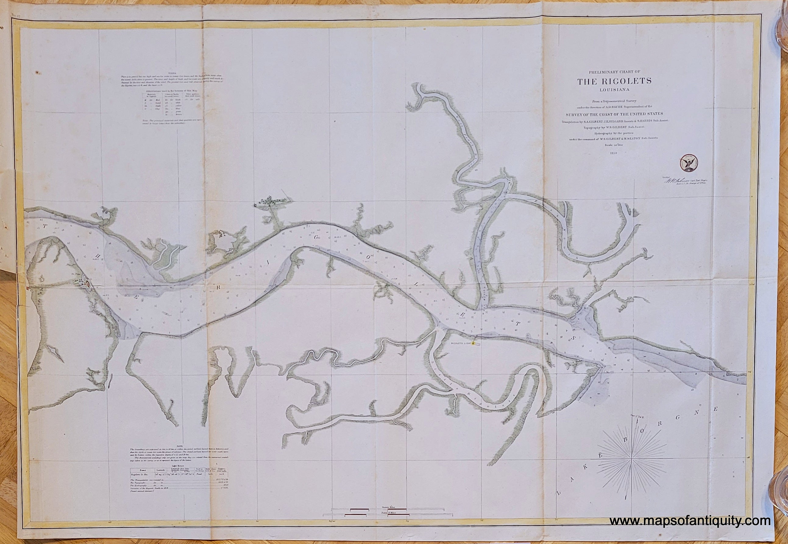 1859 Preliminary Chart of the Rigolets, Louisiana Antique Chart