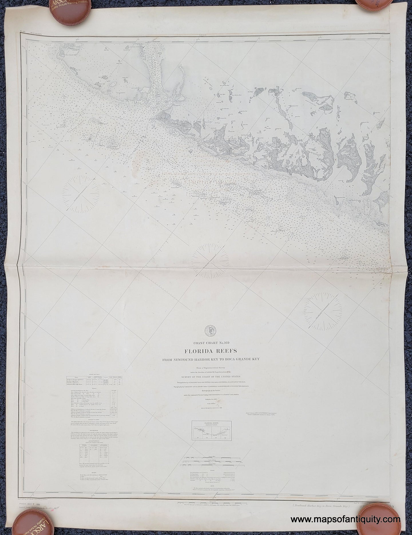 Antique-Black-and-White-Antique-Nautical-Chart-Coastal-Chart-No.-169-Florida-Reefs-from-Newfound-Harbor-to-Boca-Grande-Key-Antique-Nautical-Charts-Florida-1888-U.S.-Coast-Survey-Maps-Of-Antiquity