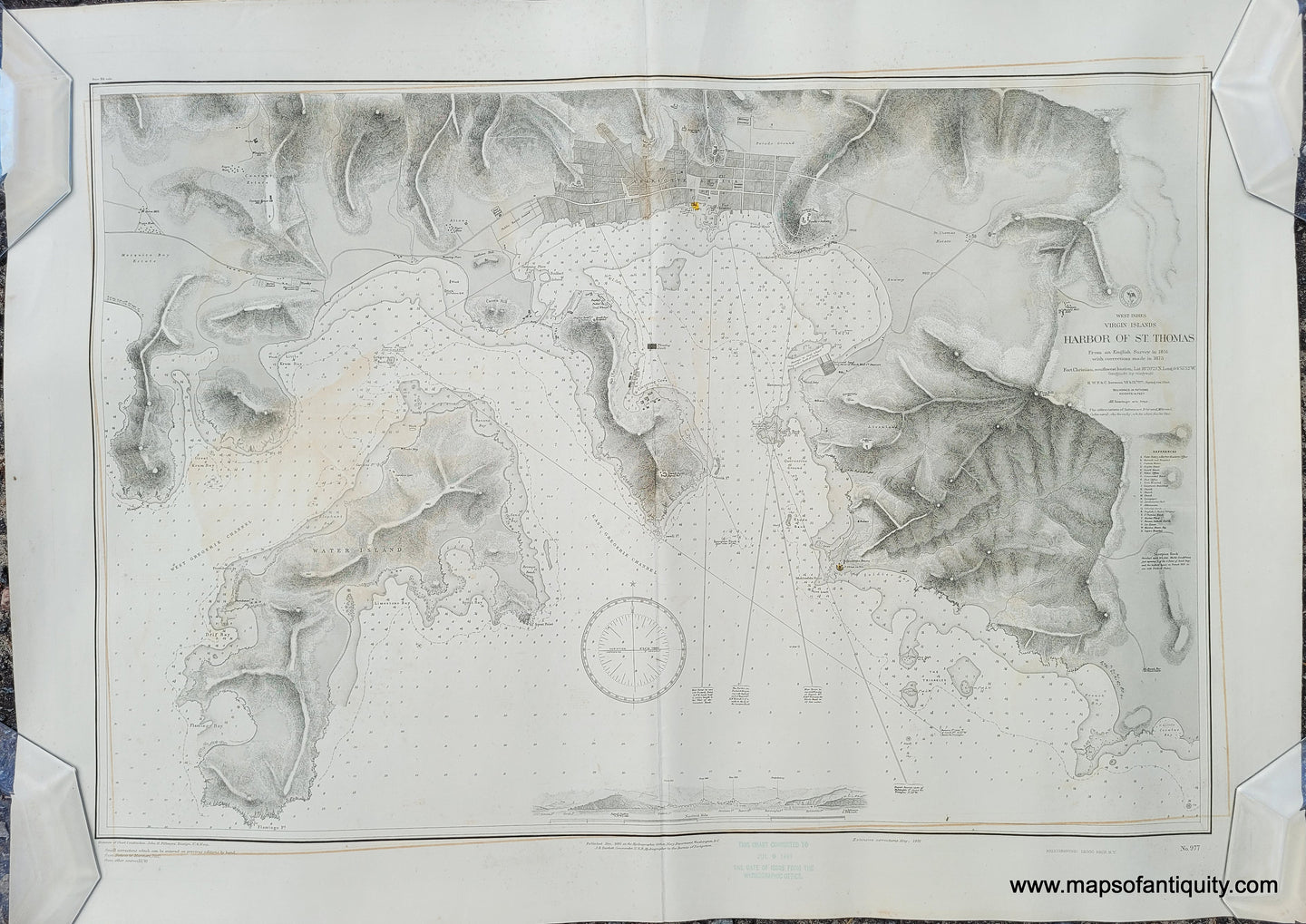 Genuine-Antique-Nautical-Chart-West-Indies-Virgin-Islands-Harbor-of-St-Thomas-1885-1891-US-Hydrographic-Office-of-the-US-Navy-Maps-Of-Antiquity