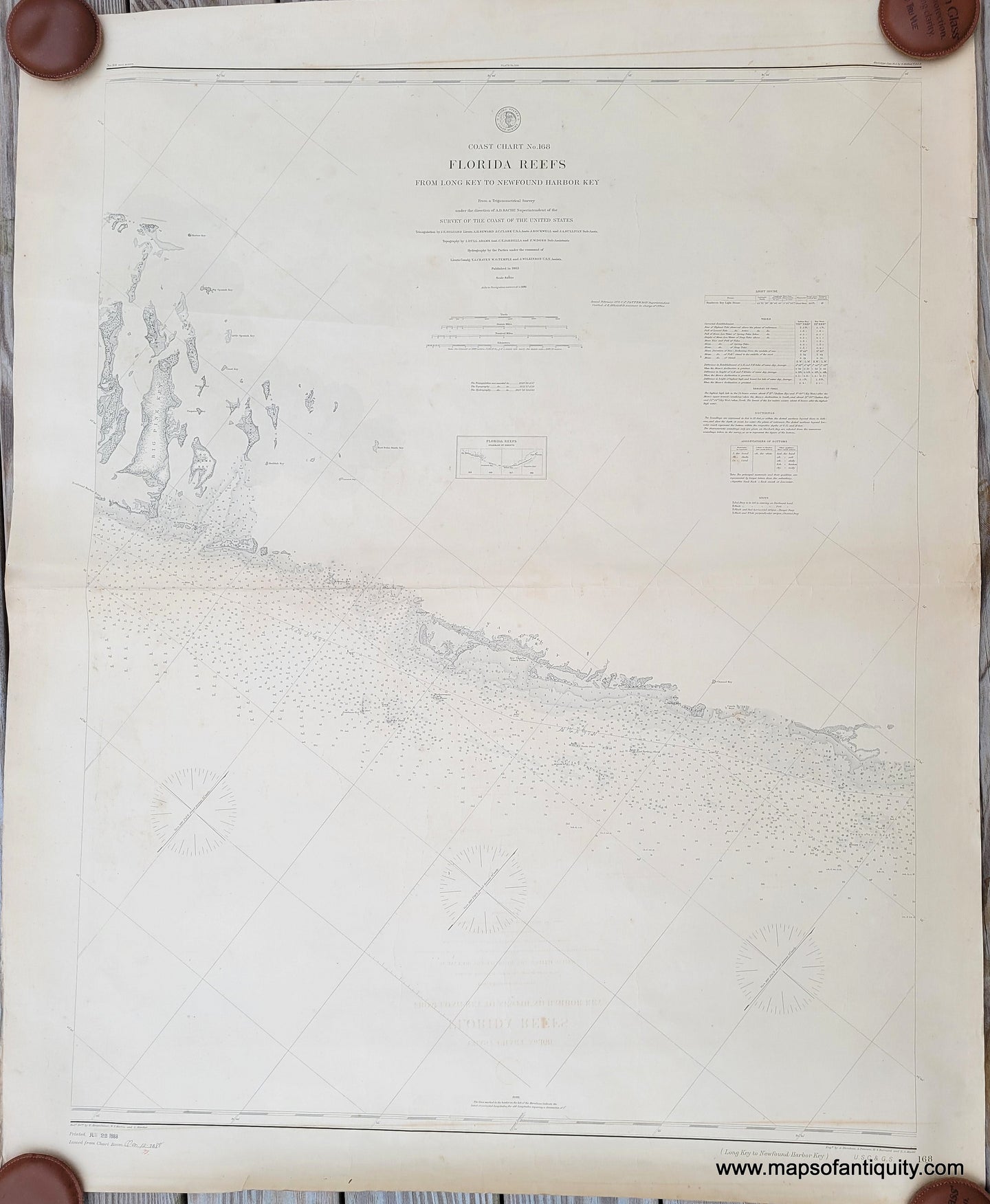 Genuine-Antique-Nautical-Chart-Coast-Chart-No.-168-Florida-Reefs-From-Long-Key-to-Newfound-Harbor-Key-1863-1888-U.S.-Coast-Survey-Maps-Of-Antiquity