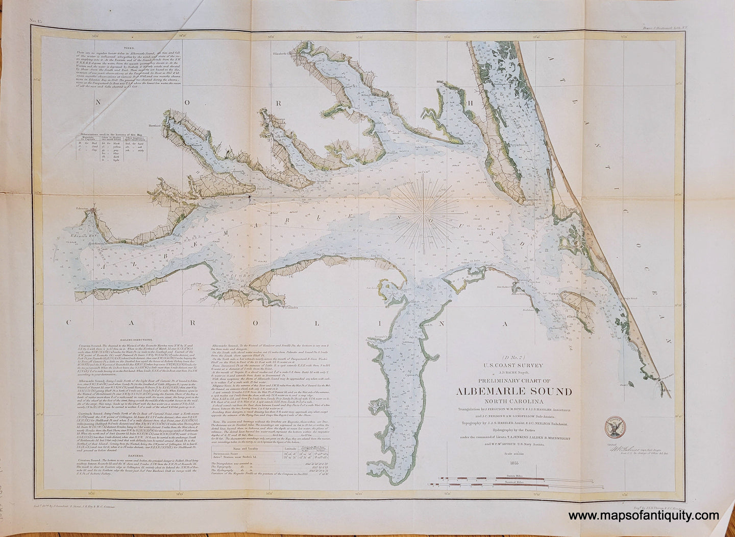 Genuine-Antique-Coast-Survey-Chart-Preliminary-Chart-of-Albemarle-Sound-North-Carolina-1855-USCS-Maps-Of-Antiquity