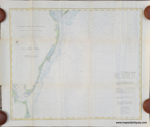 Genuine-Antique-Coast-Survey-Chart-General-Chart--of-the-Coast-No-IV-From-Cape-May-to-Cape-Henry-1862-USCS-Maps-Of-Antiquity