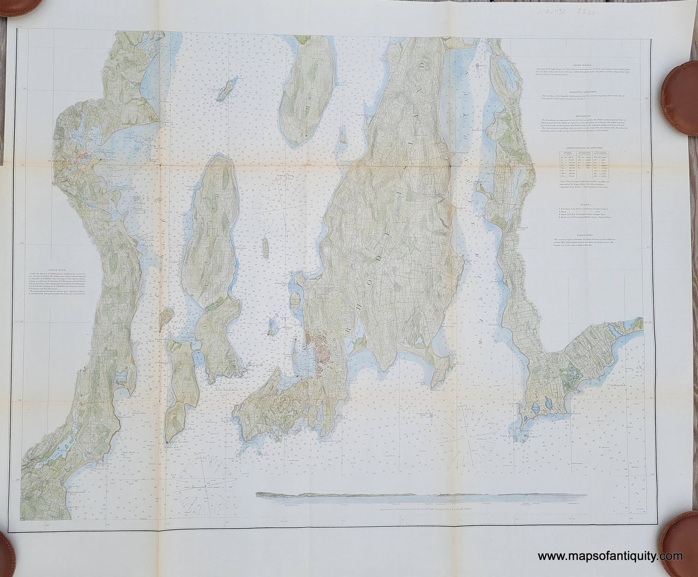 Genuine-Antique-Coast-Survey-Chart-Untitled-Narragansett-Bay-southern-half--1873-USCS-Maps-Of-Antiquity