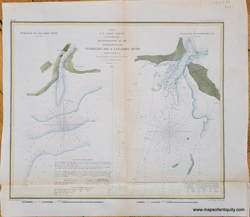 Genuine-Antique-Coast-Survey-Chart-Reconnaissance-of-the-Entrances-to-Vermillion-Bay-&-Calcasieu-River-Louisiana-1855-USCS-Maps-Of-Antiquity