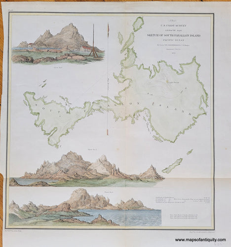 Genuine-Antique-Coast-Survey-Chart-Sketch-of-South-Farallon-Island-Pacific-Ocean-California--1855-USCS-Maps-Of-Antiquity