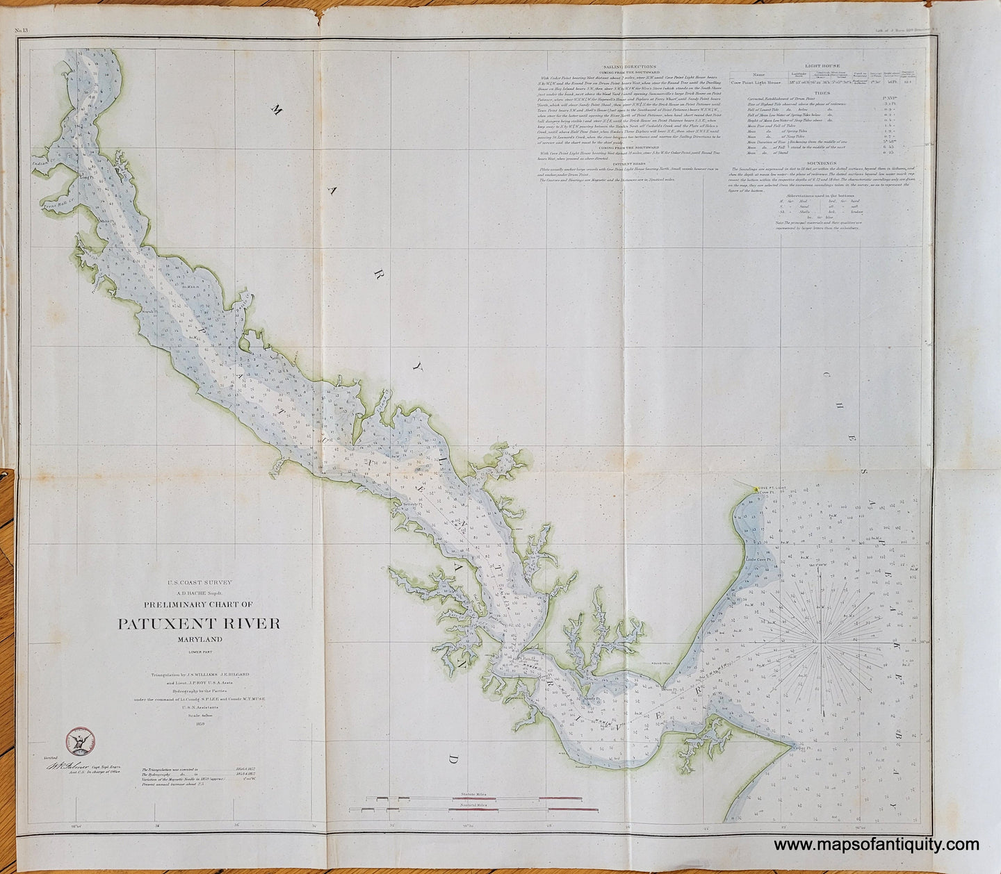 Genuine-Antique-Coast-Survey-Chart-Preliminary-Chart-of-Patuxent-River-Maryland-1859-USCS-Maps-Of-Antiquity