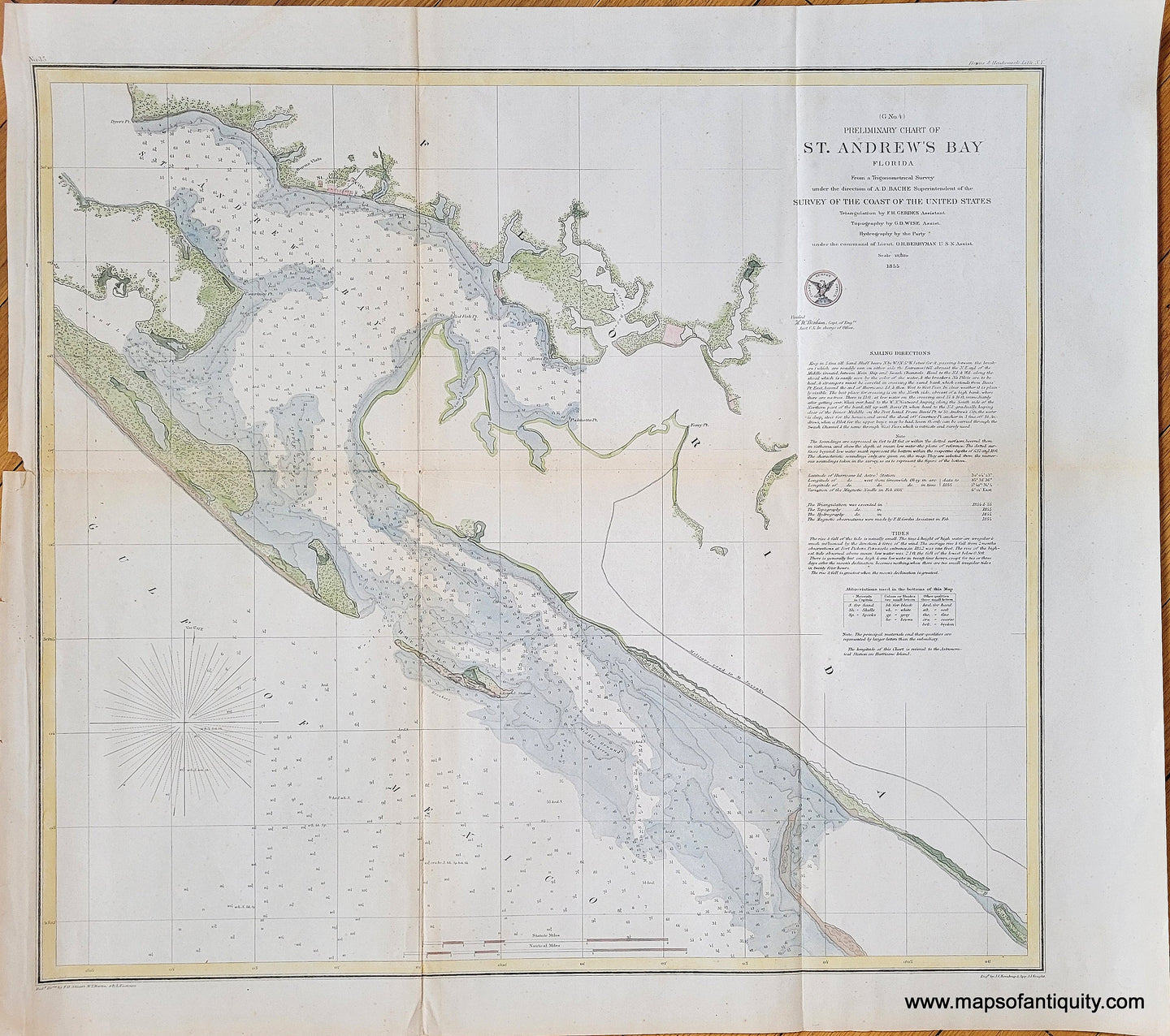 Genuine-Antique-Coast-Survey-Chart-Preliminary-Chart-of-St-Andrews-Bay-Florida-1855-USCS-Maps-Of-Antiquity