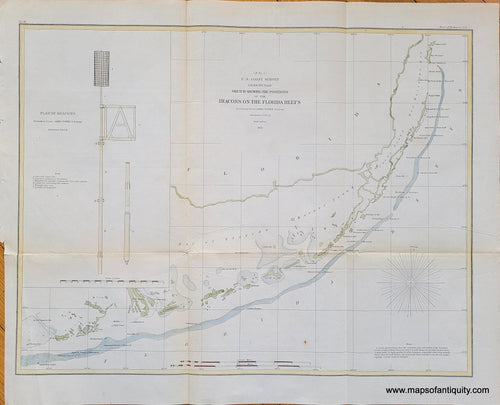 Genuine-Antique-Coast-Survey-Chart-Sketch-Showing-the-Positions-of-the-Beacons-on-the-Florida-Reefs-1855-USCS-Maps-Of-Antiquity