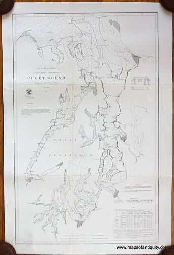 Genuine-Antique-Survey-Chart-Puget-Sound-Washington-Territory-Coastal-Report-Charts-Washington--1867-US-Coast-Survey-Maps-Of-Antiquity-1800s-19th-century
