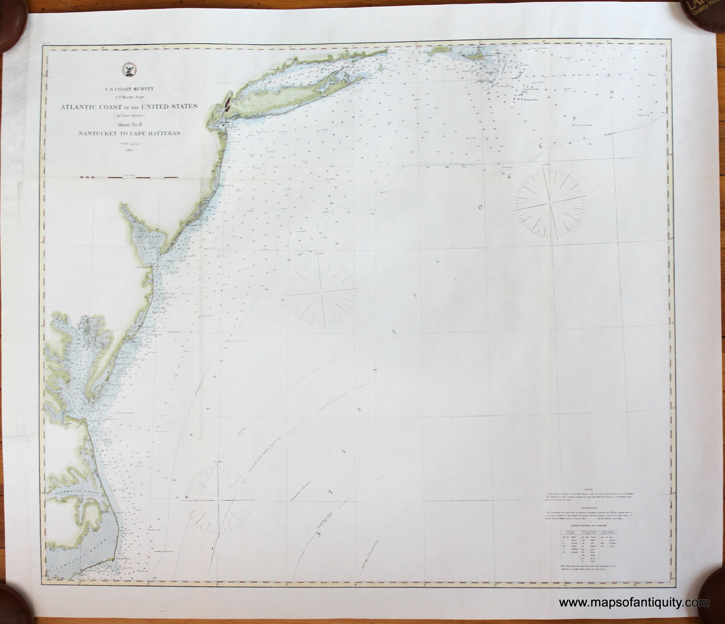 Genuine-Antique-Survey-Chart-Atlantic-Coast-of-the-United-States-in-four-sheets-Sheet-No-2-Nantucket-to-Cape-Hatteras-1863-US-Coast-Survey-Maps-Of-Antiquity