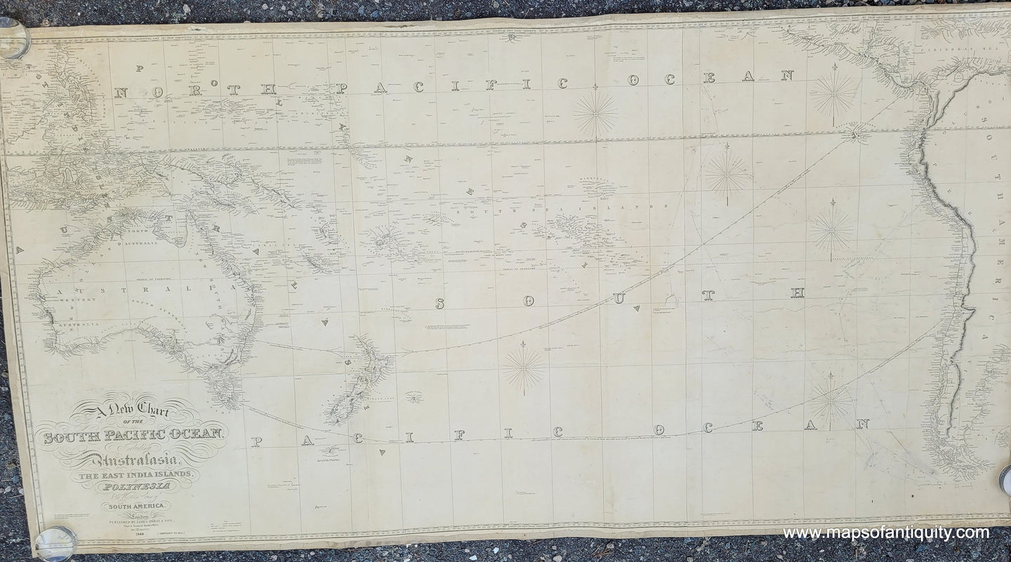 Genuine-Antique-Nautical-Chart-A-New-Chart-of-the-South-Pacific-Ocean-including-Australia-the-East-India-Islands-Polynesia-the-Western-Coast-of-South-America-1849-1855-Imray-Maps-Of-Antiquity