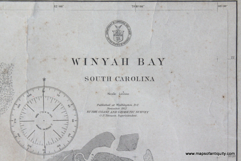Genuine-Antique-Nautical-Chart-Winyah-Bay-1912-U-S-Coast-and-Geodetic-Survey---Maps-Of-Antiquity