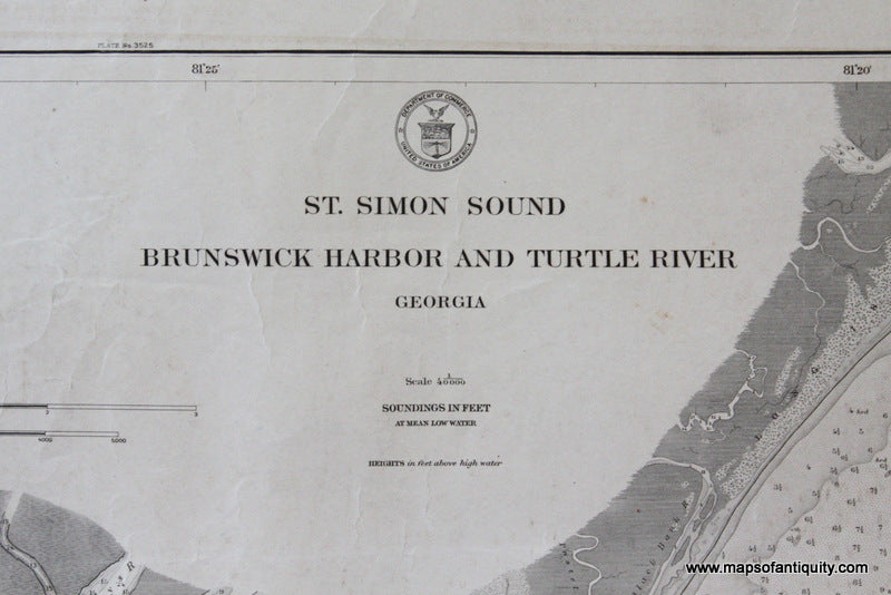 Genuine-Antique-Nautical-Chart-St-Simon-Sound-Brunswick-Harbor-and-Turtle-River--1915-U-S-Coast-and-Geodetic-Survey---Maps-Of-Antiquity