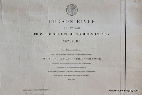 Genuine-Antique-Nautical-Chart-Hudson-River-from-Poughkeepsie-to-Hudson-City--1878-U-S-Coast-Survey--Maps-Of-Antiquity