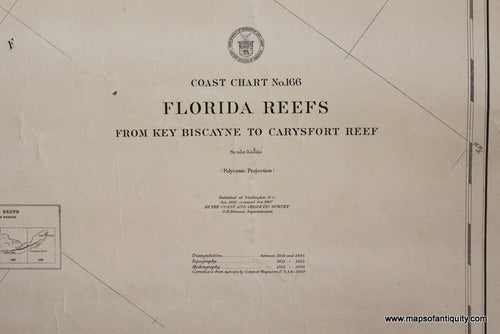 Genuine-Antique-Nautical-Chart-Florida-Reefs-from-Key-Biscayne-to-Carysfort-Reef--1909-U-S-Coast-and-Geodetic-Survey---Maps-Of-Antiquity