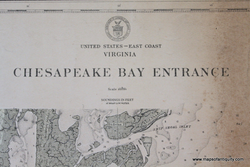 Genuine-Antique-Nautical-Chart-Chesapeake-Bay-Entrance-1911-U-S-Coast-and-Geodetic-Survey---Maps-Of-Antiquity