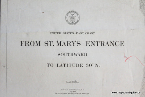 Genuine-Antique-Nautical-Chart-From-St-Marys-Entrance-Southward-to-Lattitude-30-N--1915-U-S-Coast-and-Geodetic-Survey---Maps-Of-Antiquity