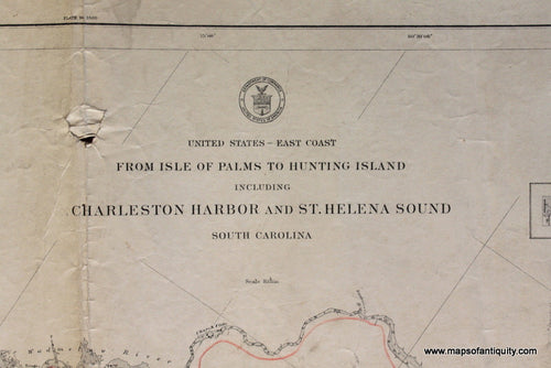 Genuine-Antique-Nautical-Chart-From-Isle-of-Palms-to-Hunting-Island-including-Charleston-Harbor-and-St-Helena-Sound--1914-U-S-Coast-and-Geodetic-Survey---Maps-Of-Antiquity