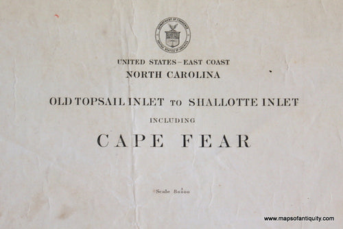 Genuine-Antique-Nautical-Chart-Old-Topsail-Inlet-to-Shallotte-Inlet-including-Cape-Fear--1911-U-S-Coast-and-Geodetic-Survey---Maps-Of-Antiquity