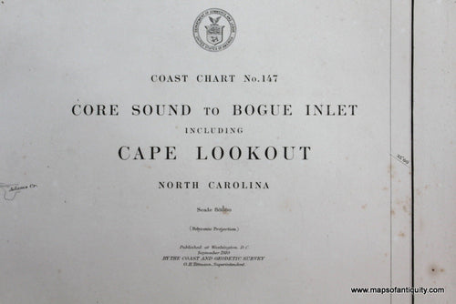 Genuine-Antique-Nautical-Chart-Core-Sound-to-Bogue-Inlet-including-Cape-Lookout--1909-U-S-Coast-and-Geodetic-Survey--Maps-Of-Antiquity