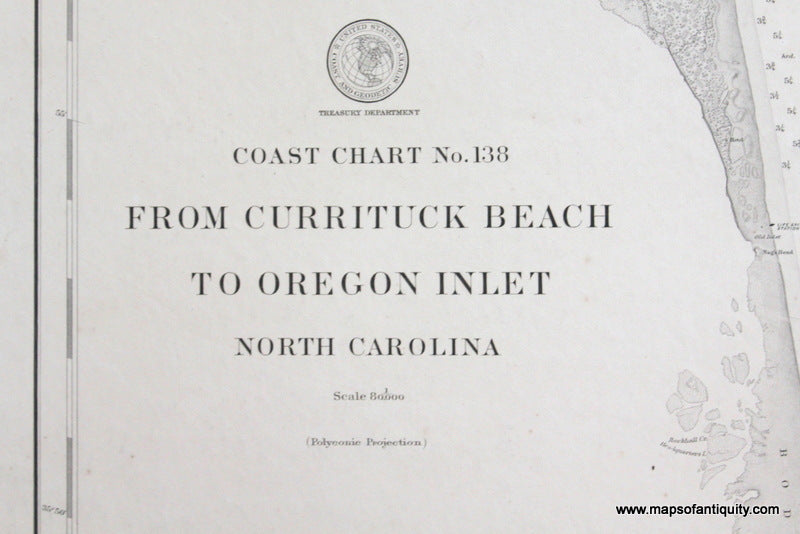 Genuine-Antique-Nautical-Chart-From-Currituck-Beach-to-Oregon-Inlet--1909-U-S-Coast-and-Geodetic-Survey--Maps-Of-Antiquity