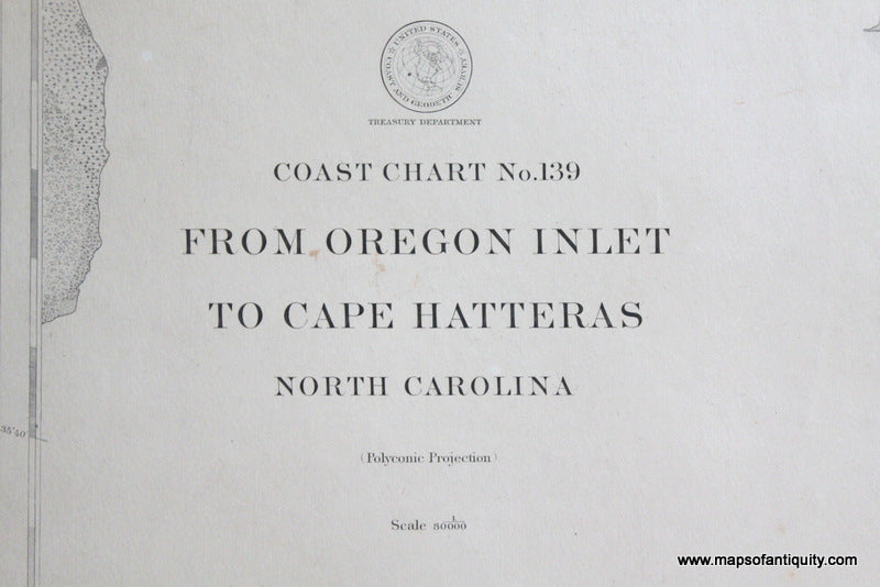 Genuine-Antique-Nautical-Chart-From-Oregon-Inlet-to-Cape-Hatteras-1909-U-S-Coast-and-Geodetic-Survey--Maps-Of-Antiquity