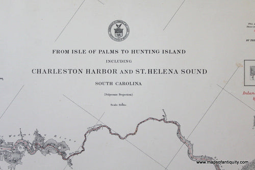 Genuine-Antique-Nautical-Chart-From-Isle-of-Palms-to-Hunting-Island-including-Charleston-Harbor-and-St-Helena-Sound--1911-U-S-Coast-and-Geodetic-Survey--Maps-Of-Antiquity