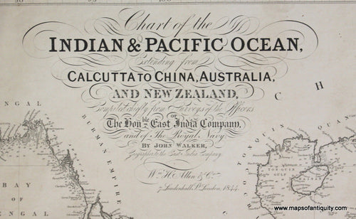 Genuine-Antique-Nautical-Chart-Indian-&-Pacific-Ocean-Calcutta-to-China-Australia-and-New-Zealand--1844-Honble-East-India-Company-John-Walker-Maps-Of-Antiquity