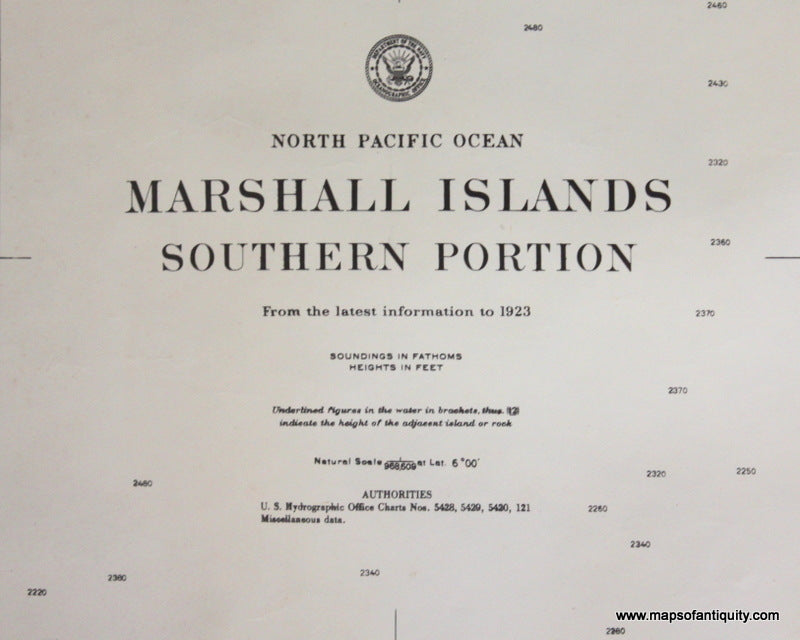 Genuine-Antique-Nautical-Chart-Marshall-Islands-Southern-Portion--1923-1968--U-S-Navy-Oceanograhic-Office--Maps-Of-Antiquity