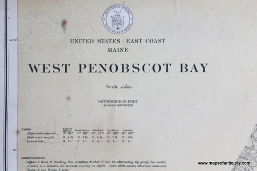 Genuine-Antique-Nautical-Chart-West-Penobscott-Bay--1917-U-S-Coast-and-Geodetic-Survey--Maps-Of-Antiquity