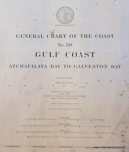 Genuine-Antique-Nautical-Chart-Gulf-Coast-Atchafalaya-Bay-to-Galveston-Bay--1905-U-S-Coast-and-Geodetic-Survey--Maps-Of-Antiquity