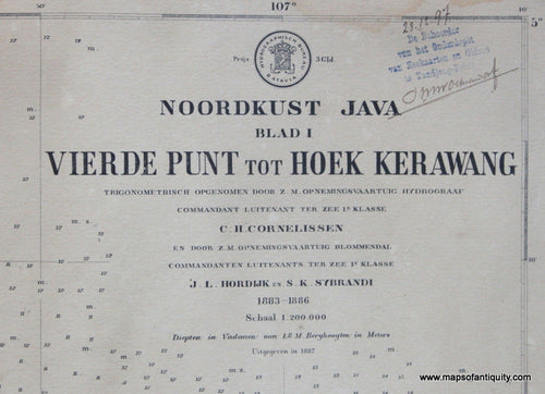 Genuine-Antique-Nautical-Chart-Noordkust-Java-Vierde-Punt-tot-Hoek-Kerawang-1887-C-A-Huskes-Maps-Of-Antiquity