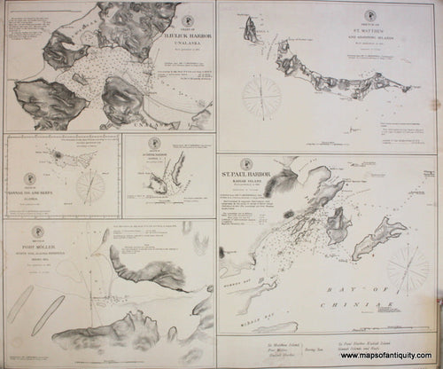 Genuine-Antique-Nautical-Chart-Alaskan-Harbors-&-Islands--1891-U-S-Coast-and-Geodetic-Survey--Maps-Of-Antiquity