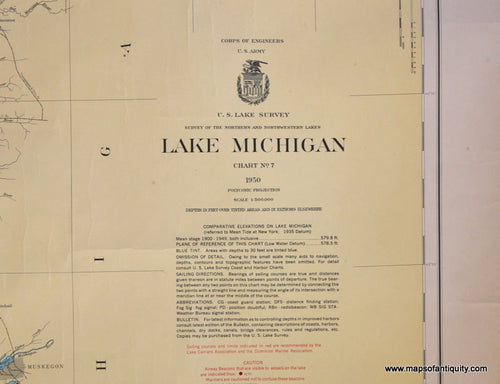 Genuine-Antique-Nautical-Chart-Lake-Michigan--1950-U-S-Lake-Survey--Maps-Of-Antiquity