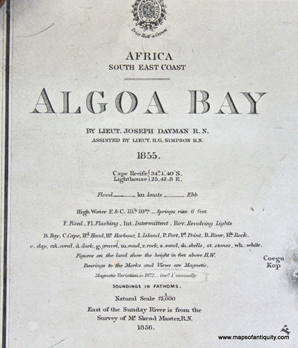 Genuine-Antique-Nautical-Chart-Algoa-Bay--1869-J-&-C-Walker--Maps-Of-Antiquity