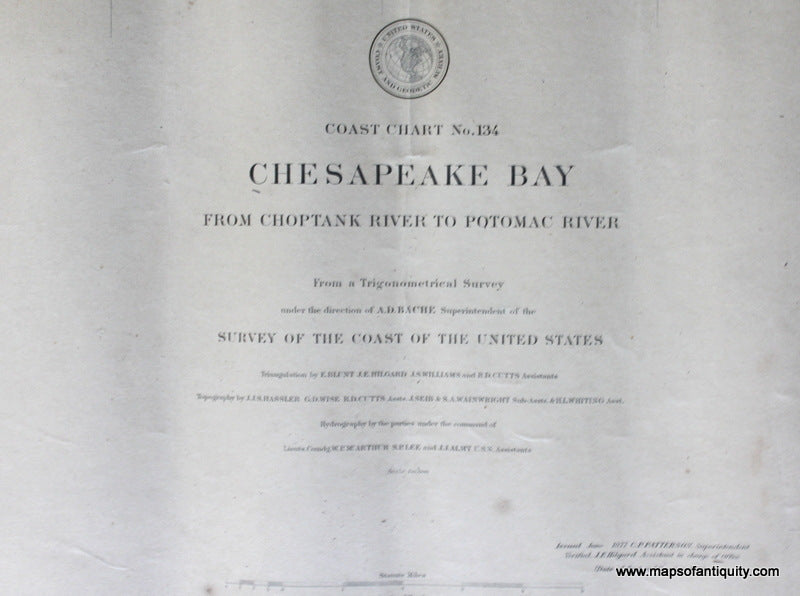 Genuine-Antique-Nautical-Chart-Chesapeake-Bay--1877-U-S-Coast-and-Geodetic-Survey--Maps-Of-Antiquity