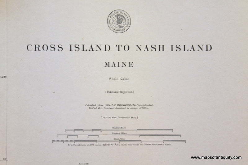 Genuine-Antique-Nautical-Chart-Cross-Island-to-Nash-Island--1891-U-S-Coast-and-Geodetic-Survey--Maps-Of-Antiquity