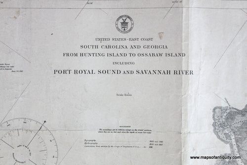 Genuine-Antique-Nautical-Chart-Port-Royal-Sound-and-Savannah-River--1916-U-S-Coast-and-Geodetic-Survey--Maps-Of-Antiquity